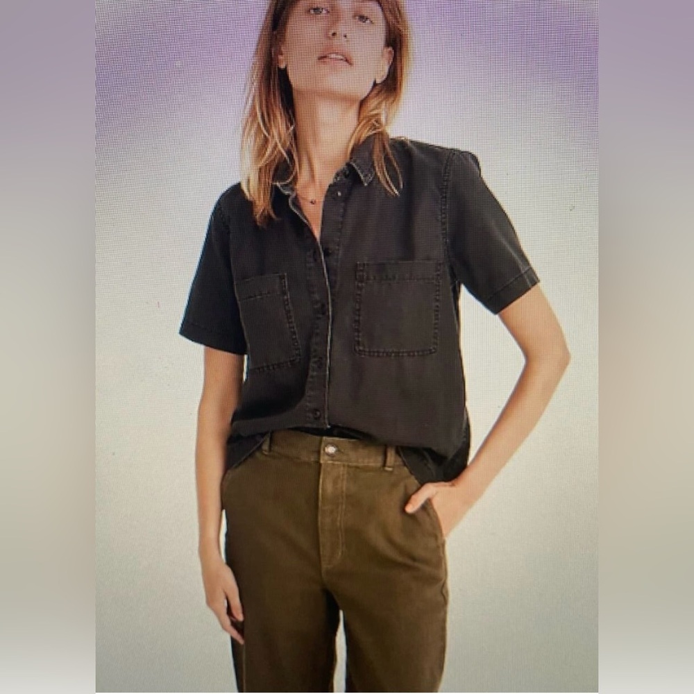 NWT Madewell Denim short sleeve button up shirt in Lunar wash Small